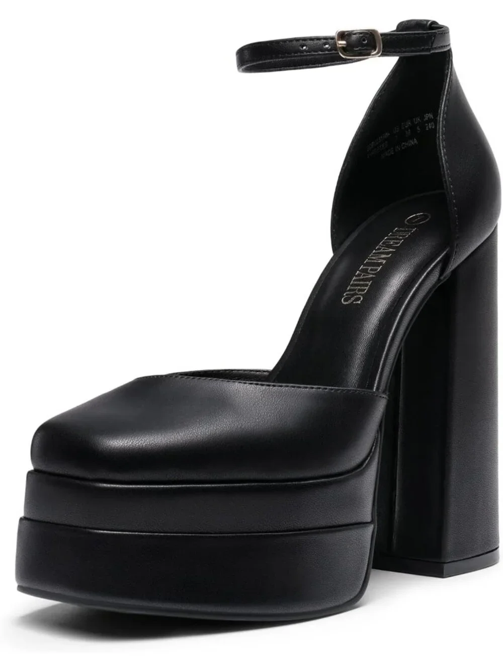 Dream Pairs Women's Black Square Closed Toe Ankle Strap High Platform Heels